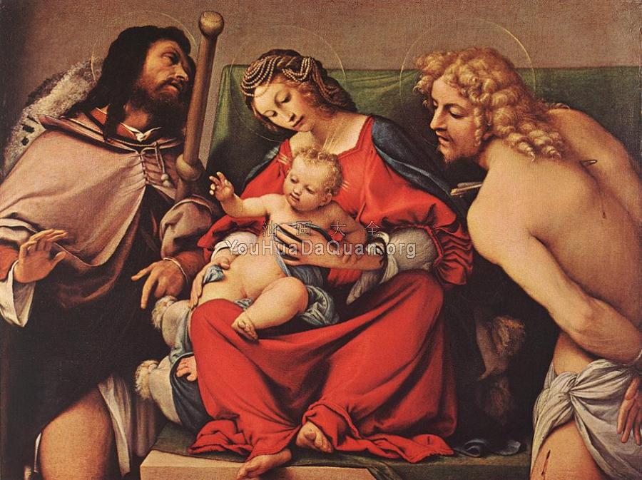 Madonna with the Child and Sts Rock and Sebastian - 洛伦佐·洛图